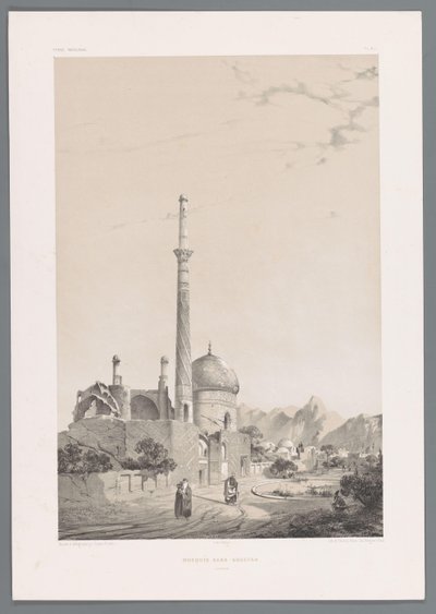 Baba Sukhte moskee met de Bagh-e-Ghoushkhane minaret in Isfahan door Eugene Flandin