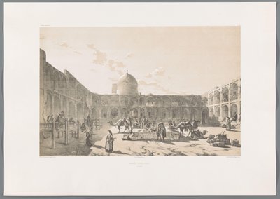 Caravanserai-i-Shah te Qazvin door Eugene Flandin