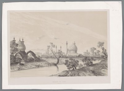 Moskee van de sjah of Koningsmoskee in Isfahan door Eugene Flandin