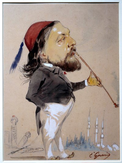 Portret van Theophile Gautier die zijn chibouk rookt door Eugene Giraud