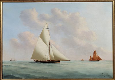 Yacht Sylphe in regatta, schilderij door Eugene Margueritte-Grandin (1833-1916) door Eugene Grandin