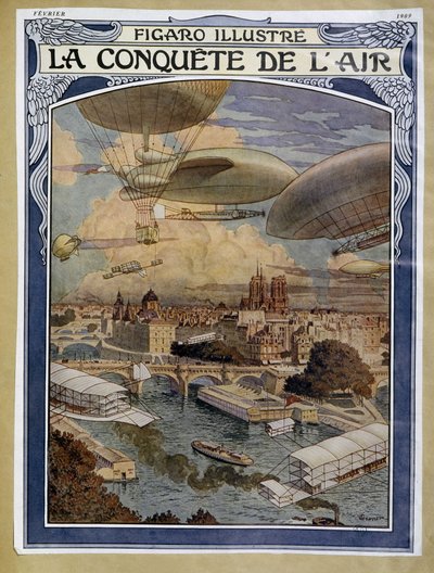 Luchtverovering: luchtschip, ballon en heteluchtballon boven Parijs - omslag in 