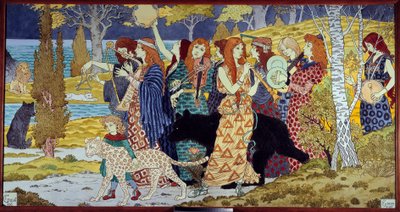 Art Nouveau: Harmonie Muzikanten en dieren. Lava geëmailleerd door Eugene Grasset (1841-1917) 1893 door Eugene Grasset