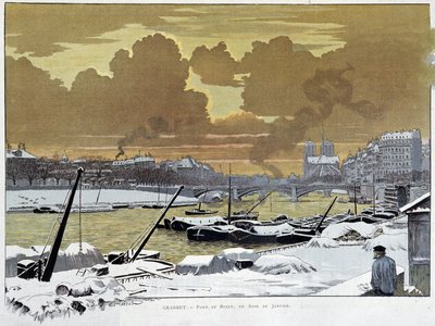 Le pont de Sully, in Parijs bedekt met sneeuw, een avond in januari 1886 - door Grasset door Eugene Grasset