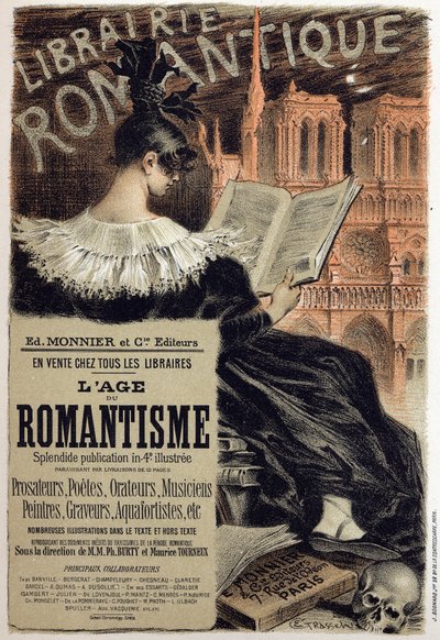Literatuur. Romantische Boekhandel. Poster door Eugene Grasset voor de uitgever Monnier, Frankrijk, ca. 1890 door Eugene Grasset