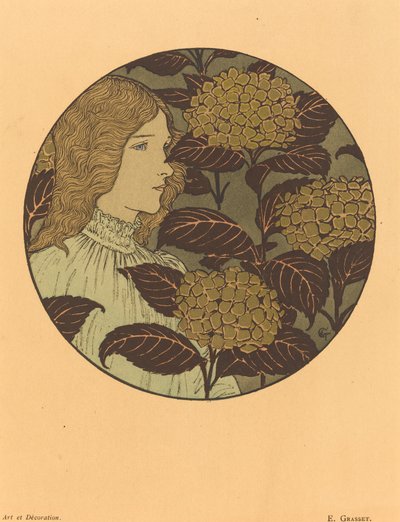 Rond portret van een meisje door Eugene Grasset