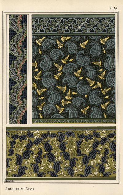 Salomonszegel, Polygonatum multiflorum, als ontwerp motief in behang, randen en stof door Eugene Grasset