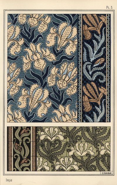 De iris in patronen voor stoffen en tegels door Eugene Grasset