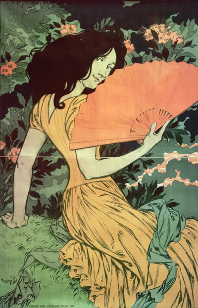 Vrouw met een waaier, 1900 door Eugene Grasset