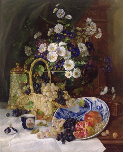 Stilleven met bloemen en fruit door Eugene Henri Cauchois