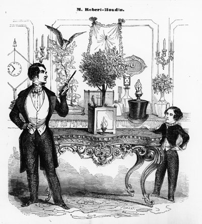 Jean Eugene Robert-Houdin (1805-71) legt een mechanisch speelgoed uit door Eugene Hippolyte Forest