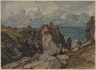 Kliffen bij de Zee bij Cézembre, Bretagne door Eugene Isabey
