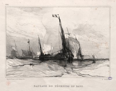 Vissersboten voor anker door Eugene Isabey