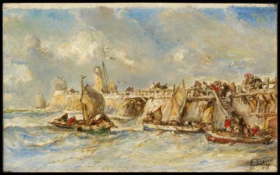 Aanlegsteiger op de pier door Eugene Isabey