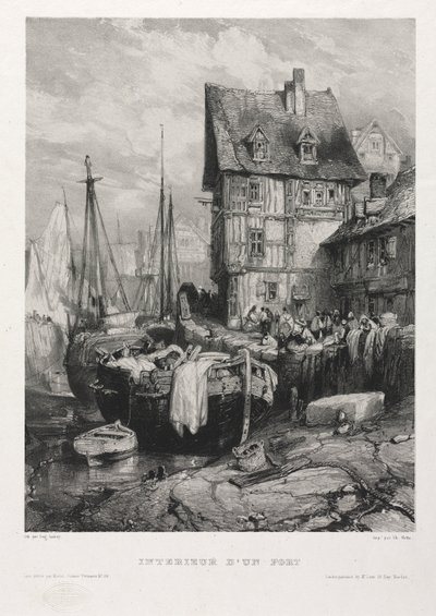 Zes Mariniers: Binnenkant van een Haven door Eugene Isabey