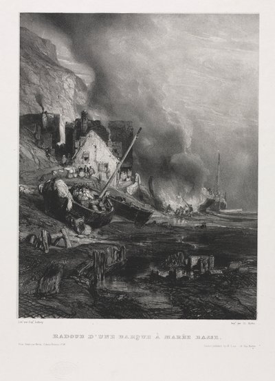 Zes Mariniers: Herstellen van een Boot bij Eb door Eugene Isabey