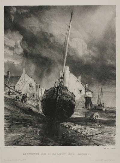 Souvenir van St. Valéry-sur-Somme, plaat drie uit Zes Marines door Eugene Isabey