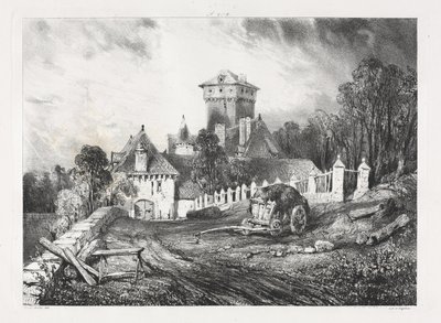 Pittoreske en romantische reizen in het oude Frankrijk, Auvergne: Kasteel van Pesteil in Polminhac door Eugene Isabey