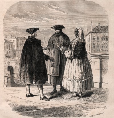 De huurder van de theaterzalen in Venetië - tekening door Viollat door Gaetano Zompini (1700-1778) - De beroepen van Venetië door Eugene Joseph (after) Viollat