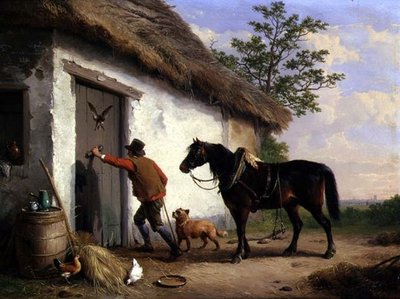 Bij de deur van het huisje door Eugene Joseph Verboeckhoven