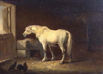Wit paard in een stal door Eugene Joseph Verboeckhoven