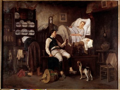 Interieur Bas-Breton of Le Nouveau Ne Breton Familie in een interieur door Eugene Leroux