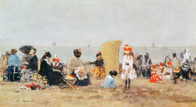 Strandscène, Trouville, 1881 door Eugene Louis Boudin