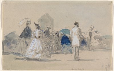 Crinolines op het strand, ca. 1865 door Eugene Louis Boudin