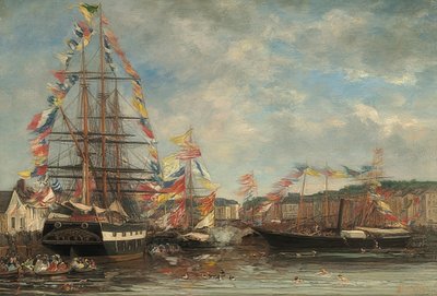 Feestdag in de haven van Honfleur. 1858 door Eugene Louis Boudin
