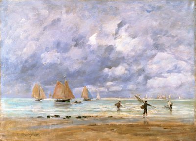 Vissers en zeilboten in Trouville, 1892 door Eugene Louis Boudin