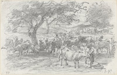Herders en vee door Eugene Louis Boudin