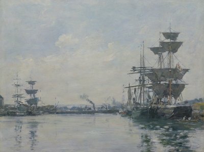 Le Havre, schepen in een bassin door Eugene Louis Boudin