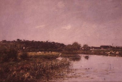 Aan de oevers van de Touques door Eugene Louis Boudin