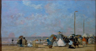 Op het strand van Trouville door Eugene Louis Boudin