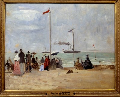 Op het strand van Trouville door Eugene Louis Boudin
