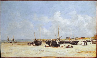 Op het strand van Berck, Pas-de-Calais door Eugene Louis Boudin