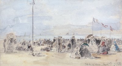 Mensen op het strand, Trouville door Eugene Louis Boudin