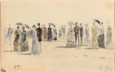 Mensen op het strand van Trouville door Eugene Louis Boudin