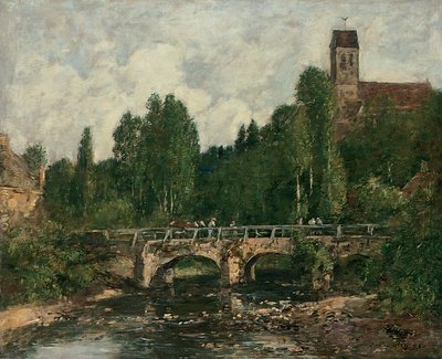 Saint-Cenery, de Kerk en de Brug, 1892 door Eugene Louis Boudin
