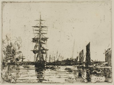 Zeegezicht met boten door Eugene Louis Boudin