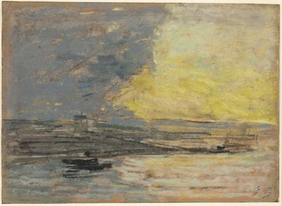 Aan zee, haven van Honfleur, ca. 1860 door Eugene Louis Boudin