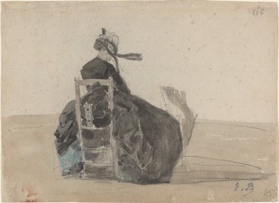 Zittende Dame in Zwart, Trouville, 1865 door Eugene Louis Boudin