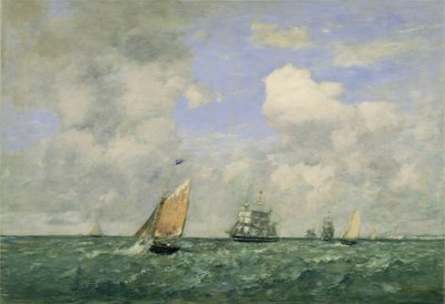 Schepen en zeilboten verlaten Le Havre, 1887 door Eugene Louis Boudin