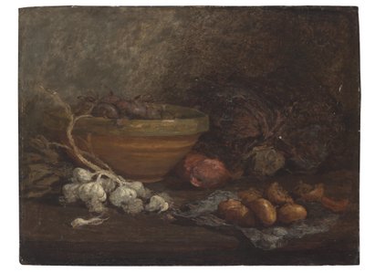 Stilleven met uien door Eugene Louis Boudin