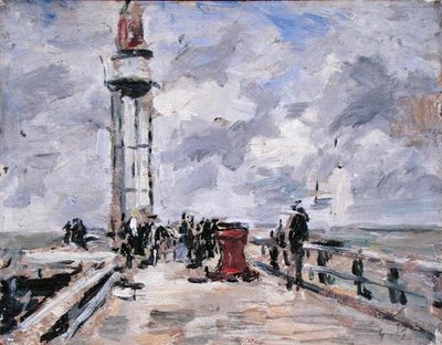 De pier en vuurtoren in Honfleur, c.1885-90 door Eugene Louis Boudin