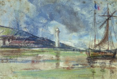 De vuurtoren bij Honfleur door Eugene Louis Boudin