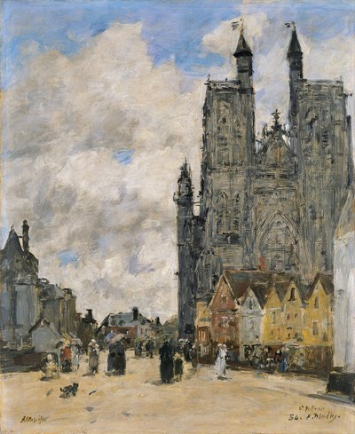 Het Plein van de Kerk van Sint Vulfran in Abbeville door Eugene Louis Boudin