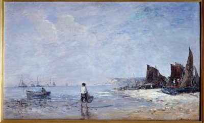 De visser. Schilderij door Eugène Louis Boudin (1824-1898) 19e eeuw Rouen, Musée des Beaux Arts door Eugene Louis Boudin