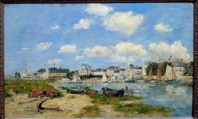 Uitzicht op het strand van Trouville door Eugene Louis Boudin