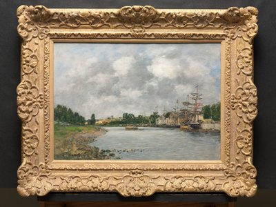 Uitzicht op de haven van Saint-Valéry-sur-Somme door Eugene Louis Boudin